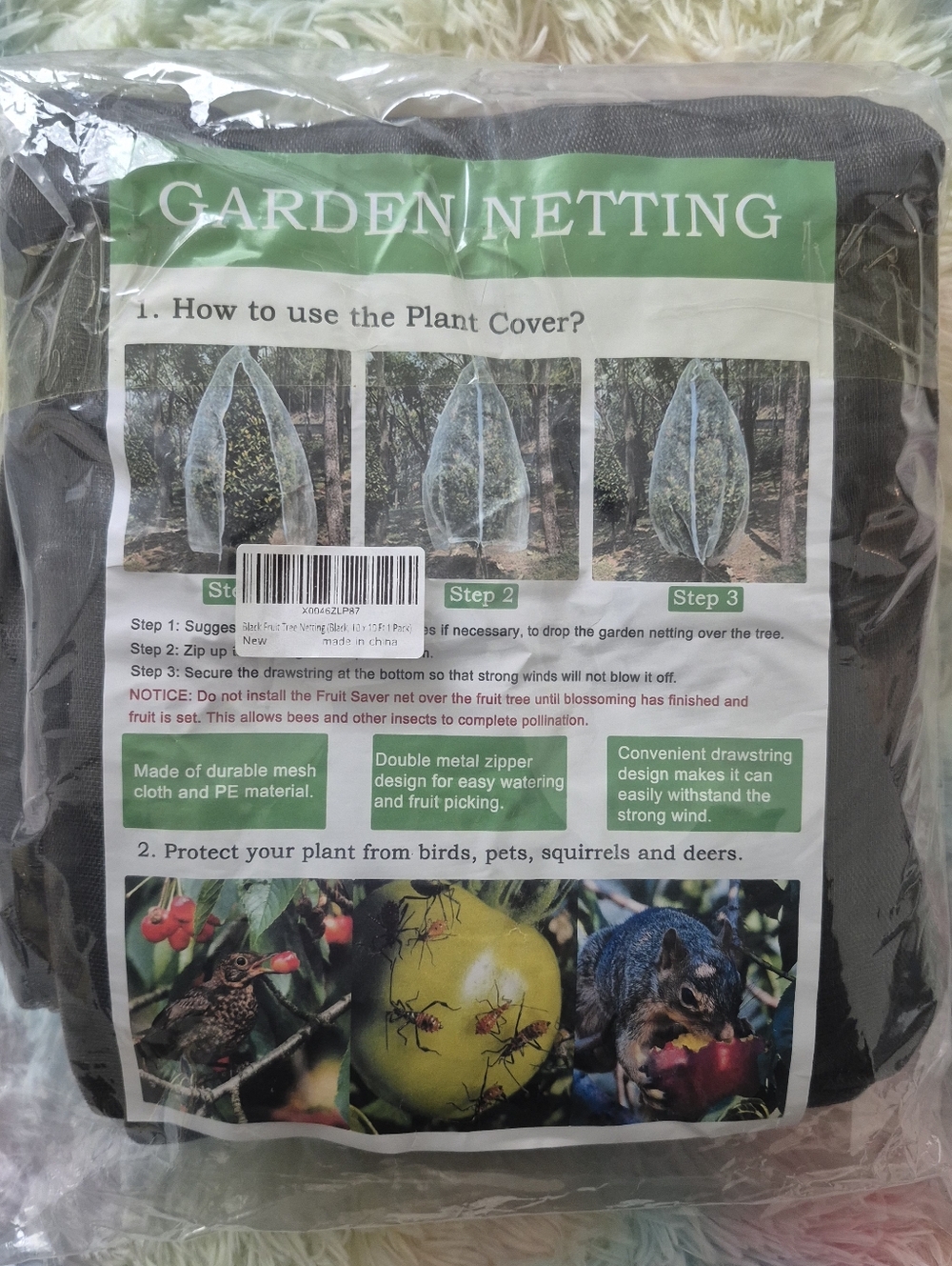 Garden Netting Fruit Tree Plant Cover Black 10ftx10ft